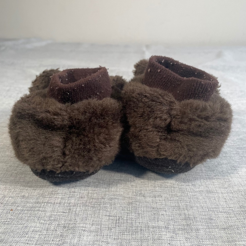 LL Bean Toddler Bear Slippers Size 7-8 Brown Fuzzy Warm Cozy - Picture 6 of 9